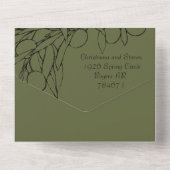 Einfache rustikale grüne und schwarze Olivenzweige All In One Einladung (Rückseite)