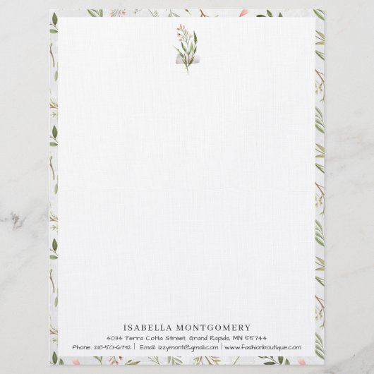Einfache rustikale Grünpflanzen | Monogramm-Briefk Briefbogen (Vorderseite)