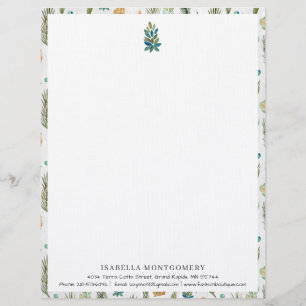 Einfache rustikale Grünpflanzen Monogramm-Briefk Briefbogen
