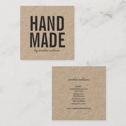 Einfache rustikale handgemachte quadratische visitenkarte (Vorne/Hinten)