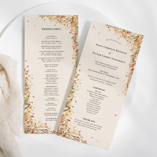 Einfache rustikale Herbst-Beige-Hochzeit-Flat Programm