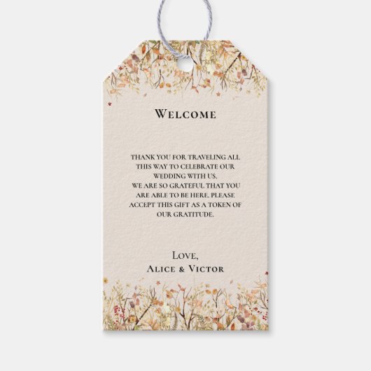 Einfache Rustikale Herbstbeige Begrüßung Geschenkanhänger (Vorderseite)