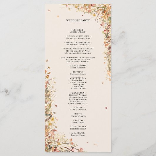 Einfache Rustikale Herbstbeige Hochzeitsflat Programm (Rückseite)