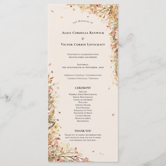 Einfache Rustikale Herbstbeige Hochzeitsflat Programm (Vorderseite)