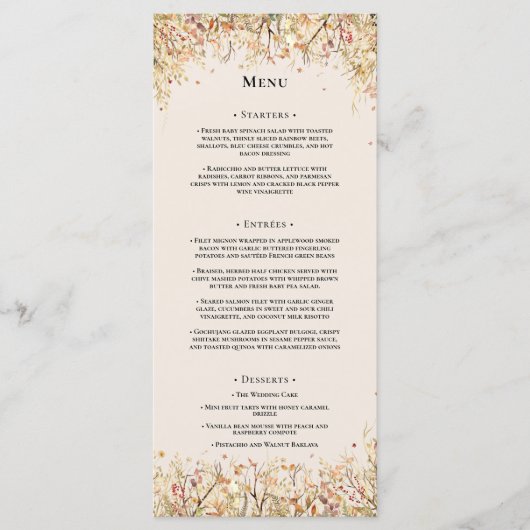 Einfache rustikale Herbstbeige Hochzeitsmenü Menükarte (Vorderseite)