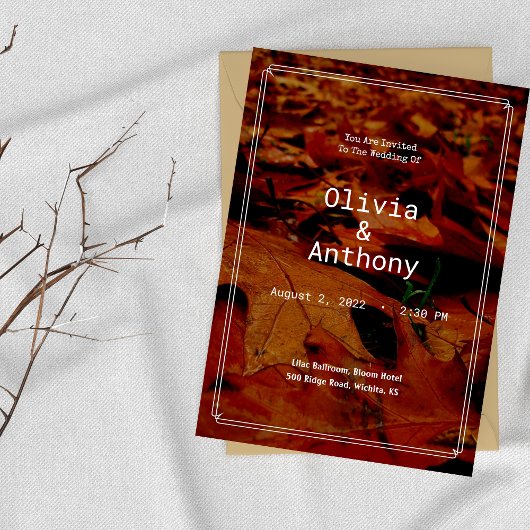 Einfache rustikale Herbstlaub Hochzeitsfeier Einladung