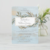 Einfache rustikale Hochzeit Blaues Holz und Wasser Einladung (Stehend Vorderseite)