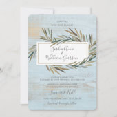 Einfache rustikale Hochzeit Blaues Holz und Wasser Einladung (Vorderseite)