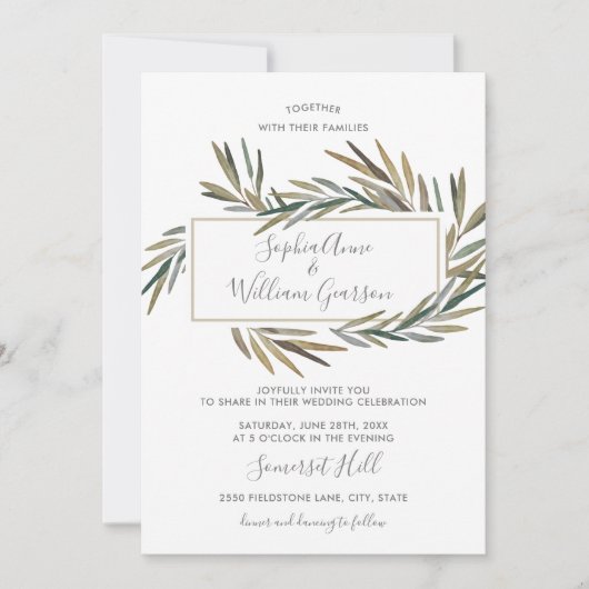 Einfache rustikale Hochzeit Botanische Wasserfarbe Einladung (Vorderseite)