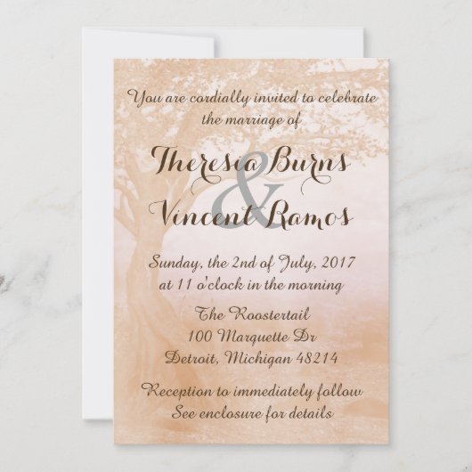 Einfache rustikale Hochzeits-Einladung mit Baum Einladung (Vorderseite)