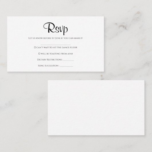 Einfache rustikale Hochzeitskarte Visitenkarte (Vorne/Hinten)