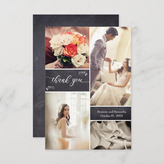 Einfache Rustikale Hochzeitskollage auf Kreide Dankeskarte (Vorne/Hinten)