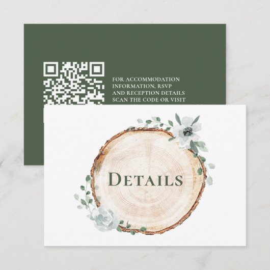 Einfache rustikale Holz-Hochzeitsdetails QR-Code-W Begleitkarte (Vorne/Hinten)