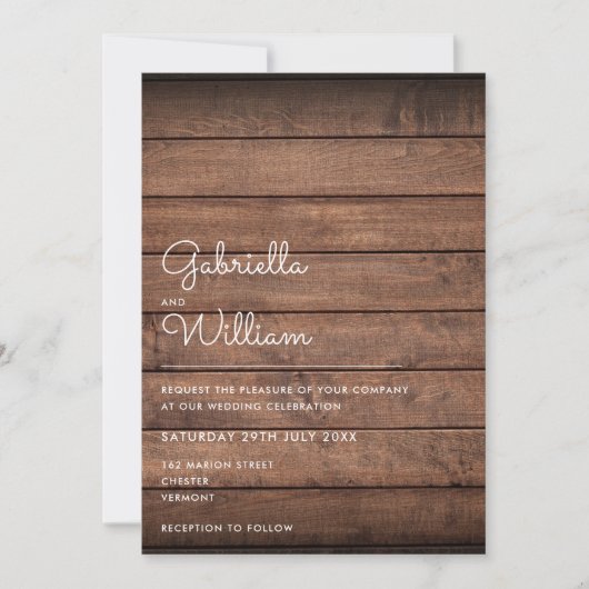 Einfache rustikale Holzhochzeit Einladung (Vorderseite)