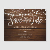 Einfache rustikale Holzreihenleuchten Save the Dat Magnetkarte (Vorderseite)