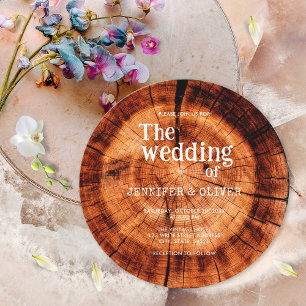 Einfache rustikale Holzscheibe Hochzeit Einladung