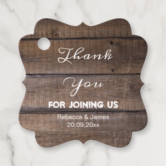 Einfache rustikale HolzWedding Danke Ihnen für Tag Geschenkanhänger (Vorderseite)