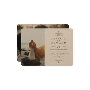 Einfache rustikale Kraft 2 Fotos Hochzeit Einladung