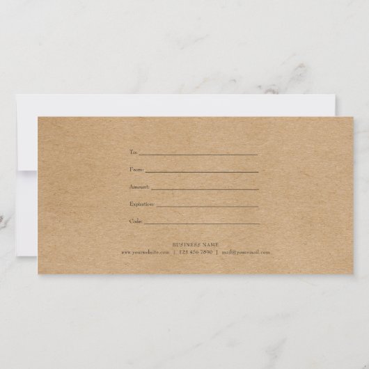 Einfache rustikale Kraft-Geschenkgutschrift (Rückseite)