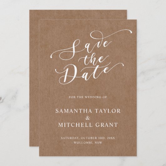 Einfache rustikale Kraft-Hintergrund Save the Date Einladung (Vorne/Hinten)