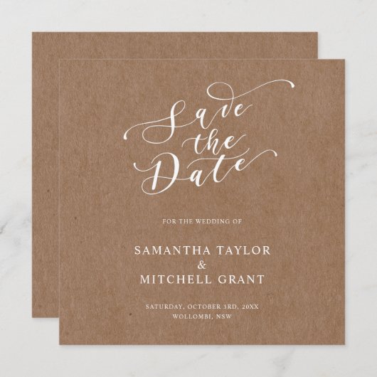 Einfache rustikale Kraft SquareSpeichern Sie das D Einladung (Vorne/Hinten)