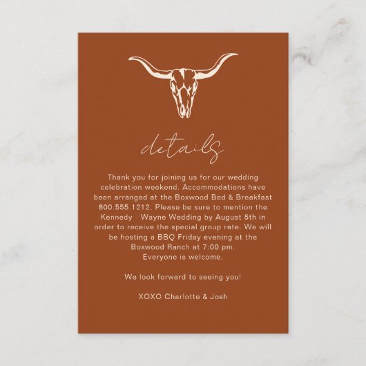 Einfache rustikale Kuhschädel-Umschließungskarte Begleitkarte (Vorderseite)