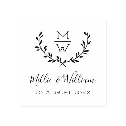 Einfache Rustikale Monogramm-Kranz-Hochzeit Gummistempel (Prägung)