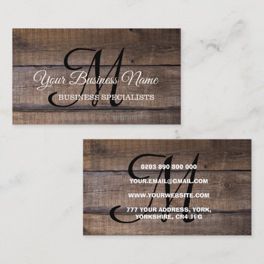 Einfache Rustikale Monogrammschrift Visitenkarte (Vorne/Hinten)