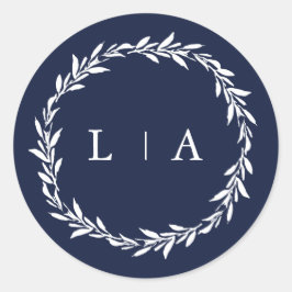 Einfache rustikale Navy Blauer Moderne Vegetation Runder Aufkleber