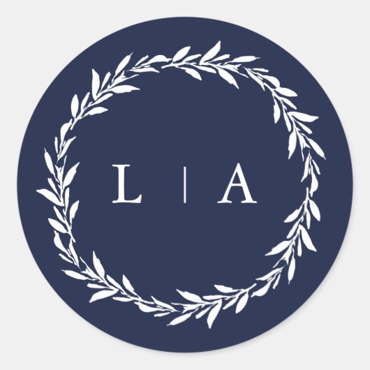 Einfache rustikale Navy Blauer Moderne Vegetation Runder Aufkleber (Vorderseite)