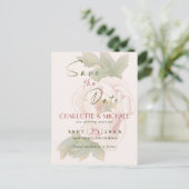 Einfache rustikale Save the Date-Blush-Peony-Hochz Postkarte (Stehend Vorderseite)