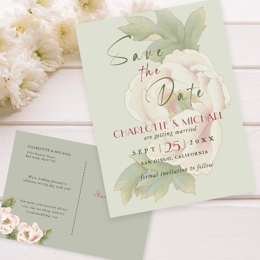 Einfache rustikale Save the Date-Blush Peony Weddi Postkarte
