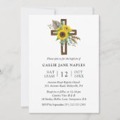 Einfache rustikale Sonnenblume Holzkreuz Taufe Einladung (Vorderseite)