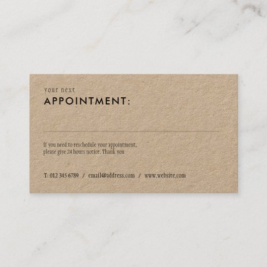 Einfache rustikale Terminkarte Visitenkarte (Vorderseite)