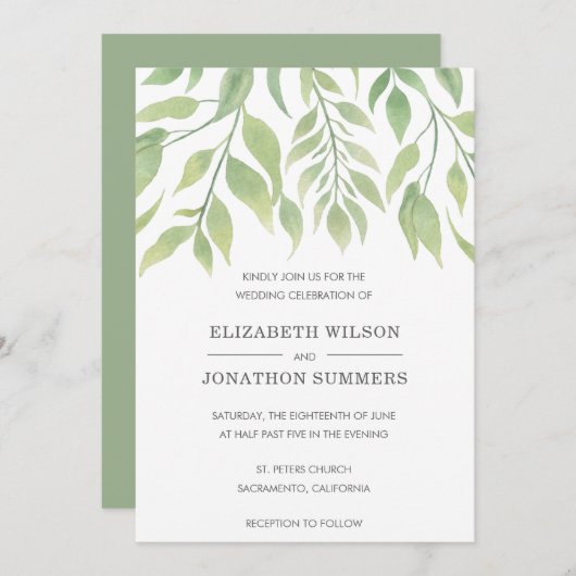 Einfache rustikale Vegetation Elegante Hochzeit Einladung (Vorne/Hinten)