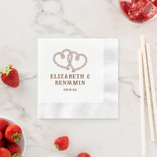 Einfache rustikale westliche Seilherzen Hochzeit Serviette