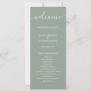 Einfache Saga Green Script Hochzeit Programm Karte