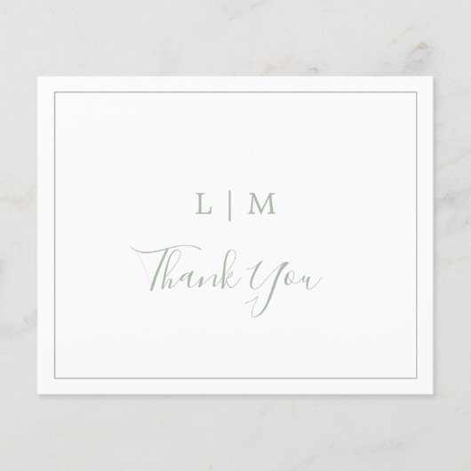 Einfache Sage Green Budget Hochzeit Dankeschön Kar (Vorderseite)