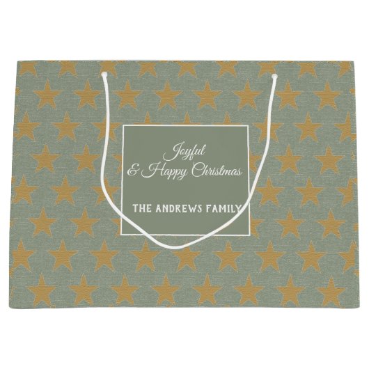 Einfache Sage Green & Star Gold Weihnachten Große Geschenktüte (Vorderseite)
