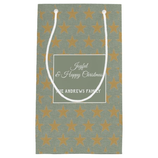 Einfache Sage Green & Star Gold Weihnachten Kleine Geschenktüte (Vorderseite)