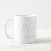 Einfache Sage Grün Minimalistisch zwei Monogrammna Kaffeetasse (Links)
