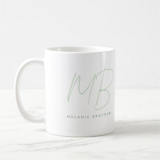 Einfache Sage Grün Minimalistisch zwei Monogrammna Kaffeetasse (Links)