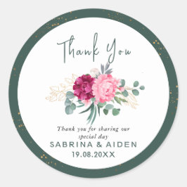 Einfache Sage Grün Rosa Blütenpink Gold Floral Hoc Runder Aufkleber
