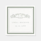 Einfache Sage Grünes botanisches Wappen Monogramm Serviette (Vorderseite)