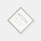 Einfache Sage Grünes botanisches Wappen Monogramm Serviette (Ecke)