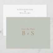 Einfache Sage und Gold Monogram Save the Date (Vorne/Hinten)