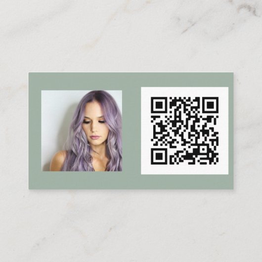 Einfache Salbei-Grün-Haarschminke Foto-Logo qr-Cod Visitenkarte (Rückseite)