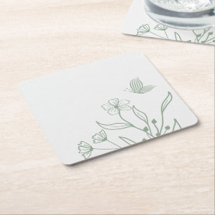 Einfache Salbeigrüne botanische Hochzeit Rechteckiger Pappuntersetzer