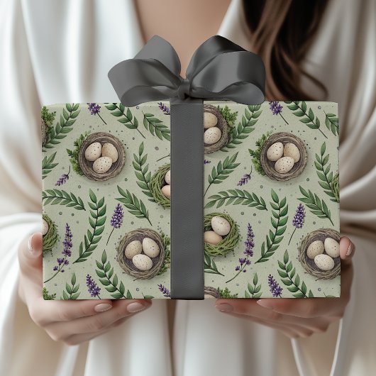Einfache Salbeigrüne Ostereier Lavendel-Nest Geschenkpapier