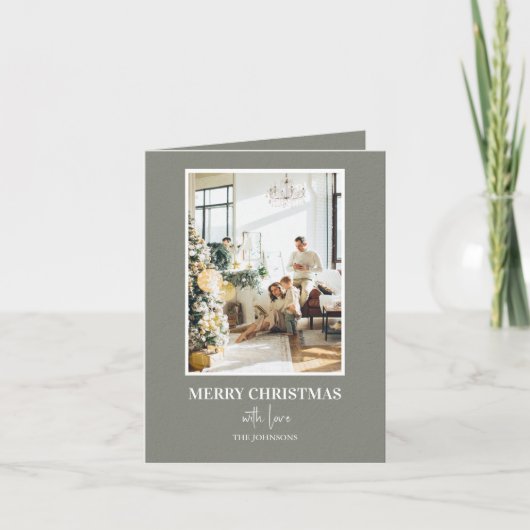 Einfache Salbeigrüne Weihnachtsfoto Feiertagskarte (Vorderseite)